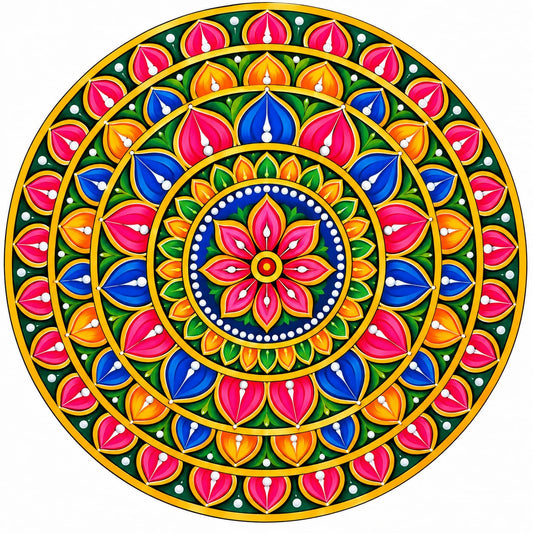DIY MDF Art Kit – Floral Petal Mandala Pre-Marked Round Board with Acrylic Colors & Brushes