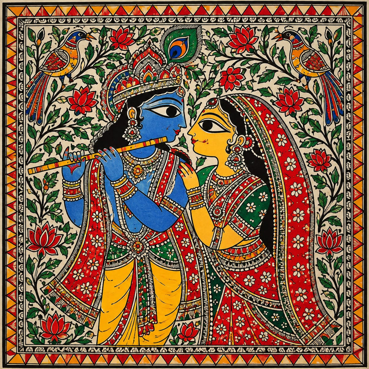 DIY MDF Art Kit – Radha Krishna Pichwai Portrait Pre-Marked Square MDF Board with Acrylic Colors & Brushes
