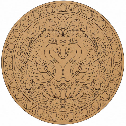 DIY MDF Art Kit – Love Swans & Lotus Folk Art Pre-Marked Round Board with Acrylic Colors & Brushes