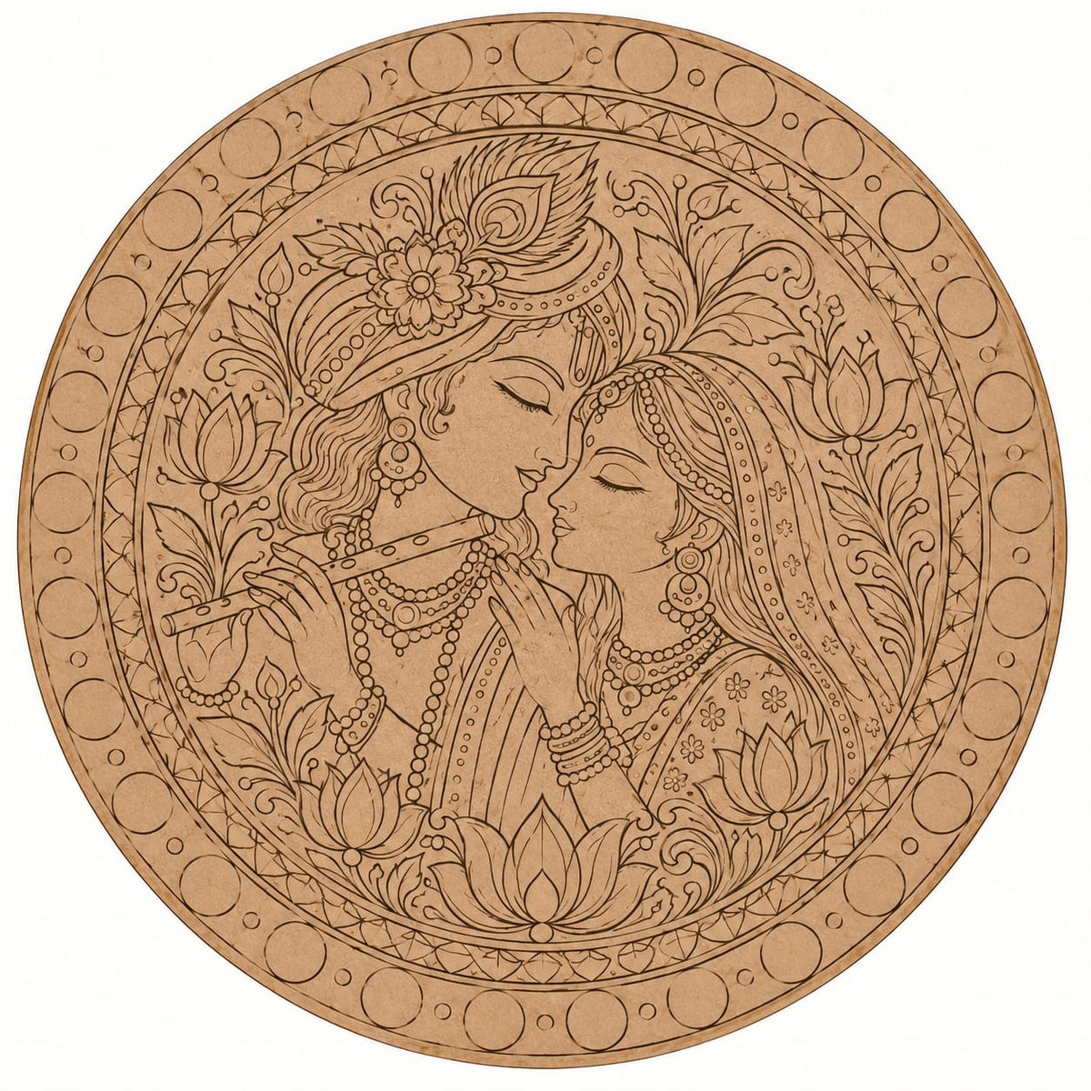 DIY MDF Art Kit – Radha Krishna Divine Love Folk Art Pre-Marked Round Board with Acrylic Colors & Brushes