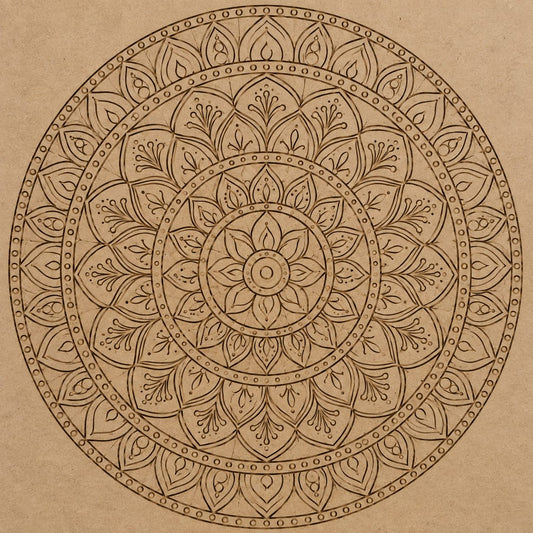 DIY MDF Art Kit – Lotus Mandala Pre-Marked Round Board with Acrylic Colors & Brushes