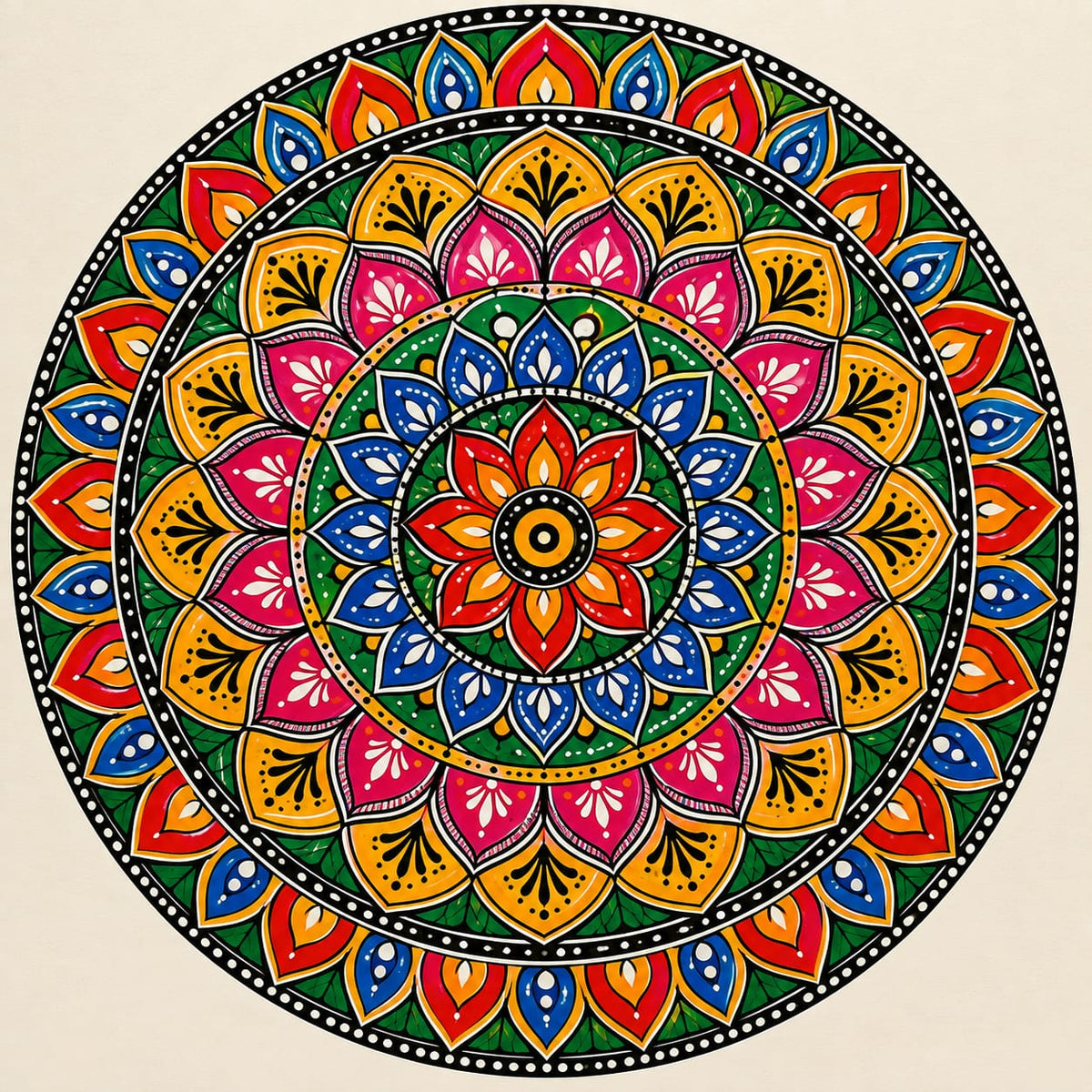 DIY MDF Art Kit – Lotus Mandala Pre-Marked Round Board with Acrylic Colors & Brushes