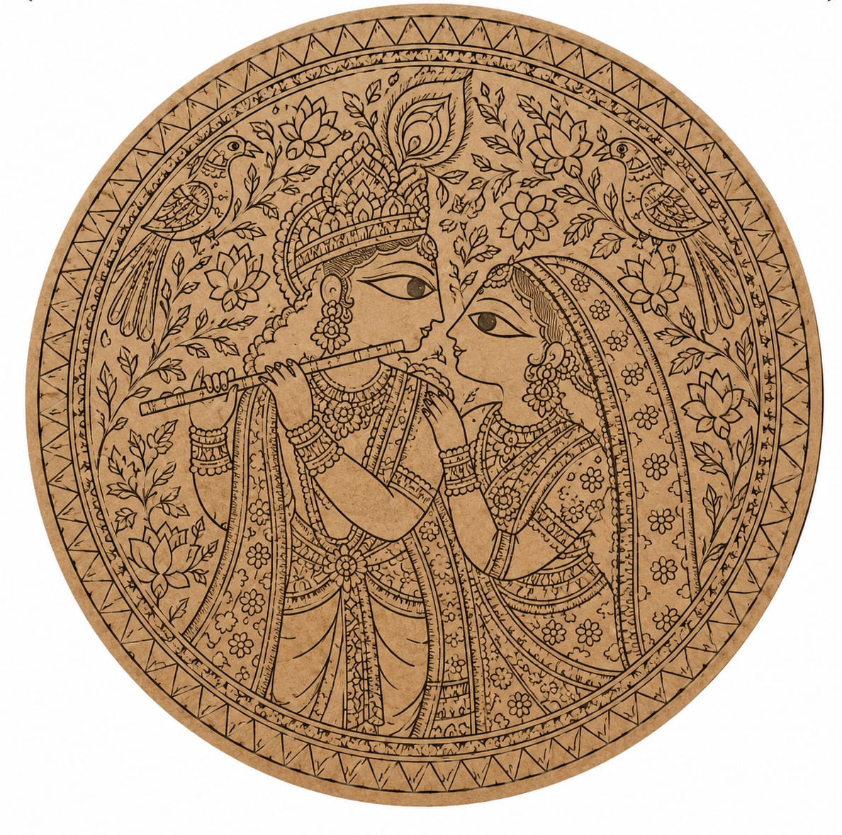 DIY MDF Art Kit – Radha Krishna Flute Serenade Pre-Marked Round MDF Board with Acrylic Colors & Brushes