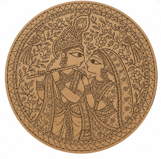 DIY MDF Art Kit – Radha Krishna Flute Serenade Pre-Marked Round MDF Board with Acrylic Colors & Brushes