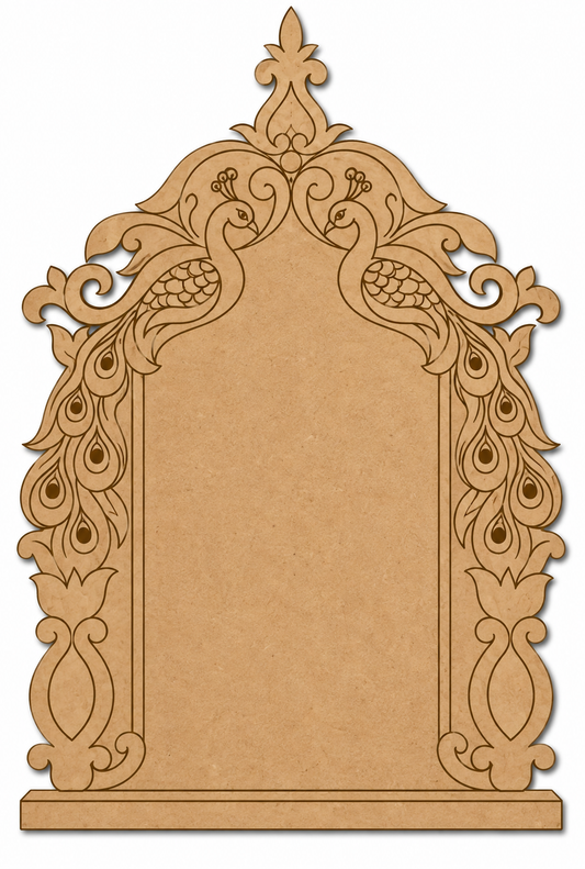 Peacock Arch Blank Photo Frame Engraved MDF Mandir Back Panel & Personalised Wall Art - DIY - Pre-Marked MDF