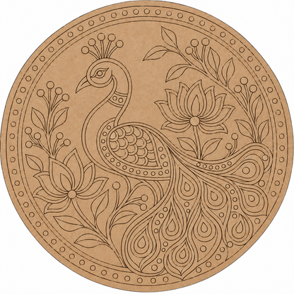 Royal Peacock with Lotus Engraved MDF Wall Art - DIY - Pre-Marked MDF