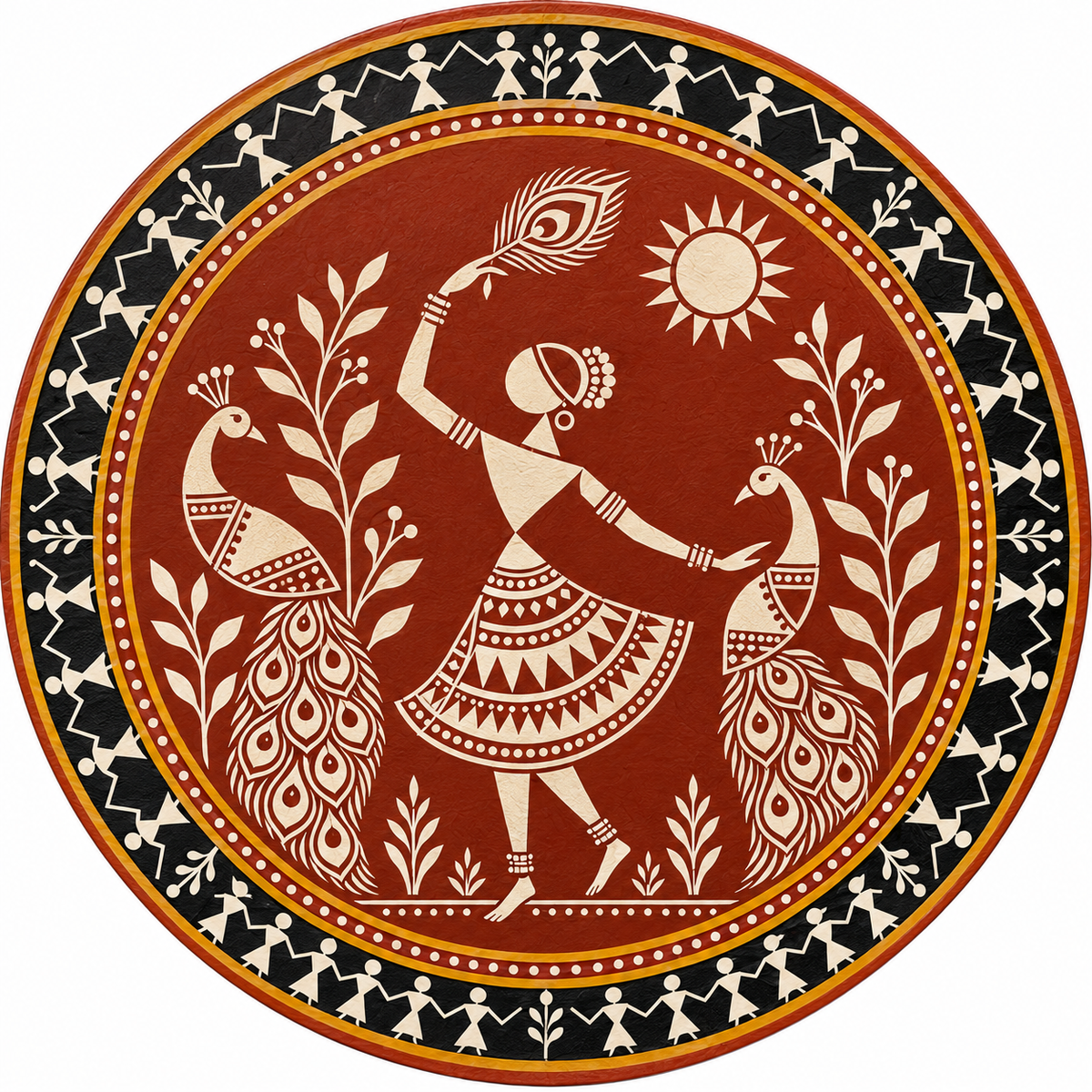 Warli Dancing Lady with Peacocks Engraved MDF Wall Art - DIY - Pre-Marked MDF
