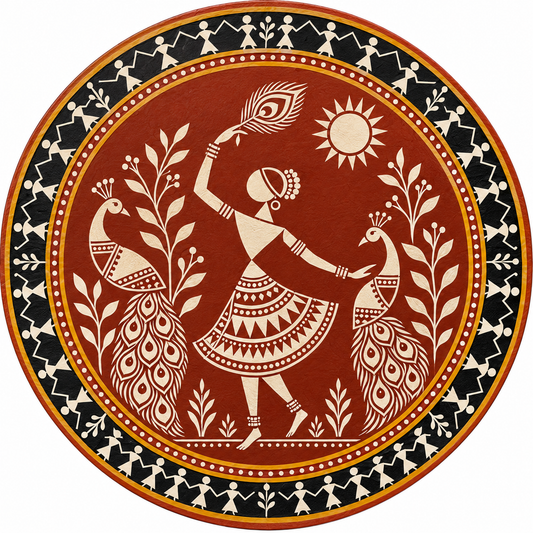 Warli Dancing Lady with Peacocks Engraved MDF Wall Art - DIY - Pre-Marked MDF