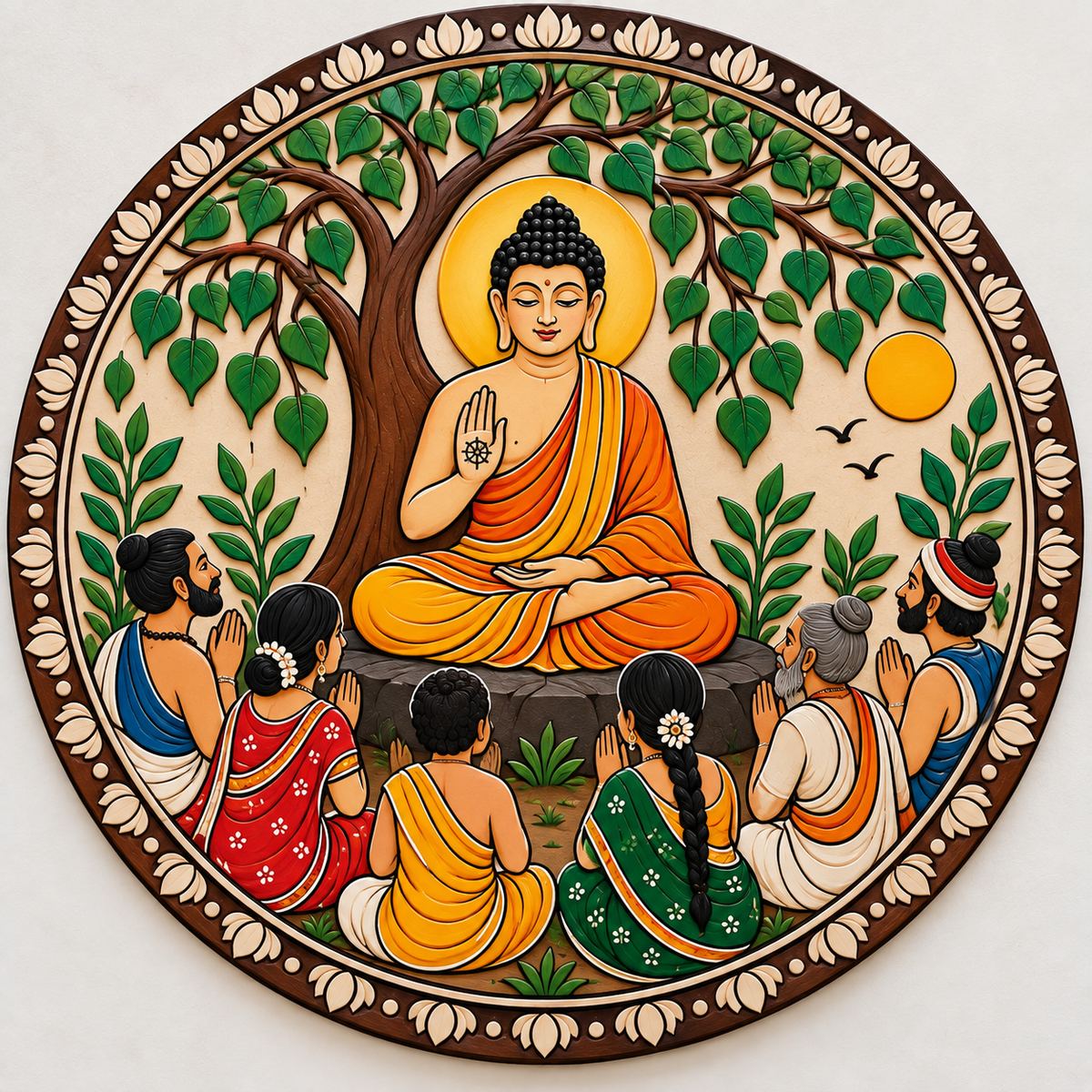 Buddha Under Bodhi Tree with Devotees Engraved MDF Wall Art - DIY - Pre-Marked MDF