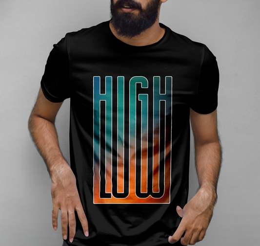 High Low Holographic Sticker Graphic Printed T-shirt