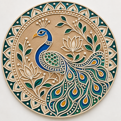 Royal Peacock with Lotus Engraved MDF Wall Art - DIY - Pre-Marked MDF