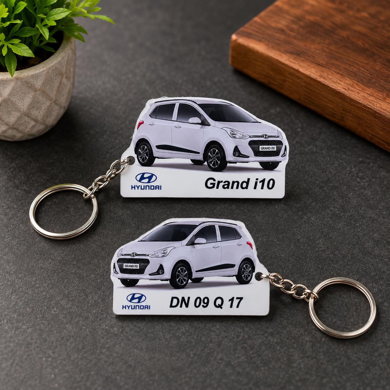 Grand i10 - Personalized Hyundai Car Keychain - Wood, Acrylic, Metal Printed