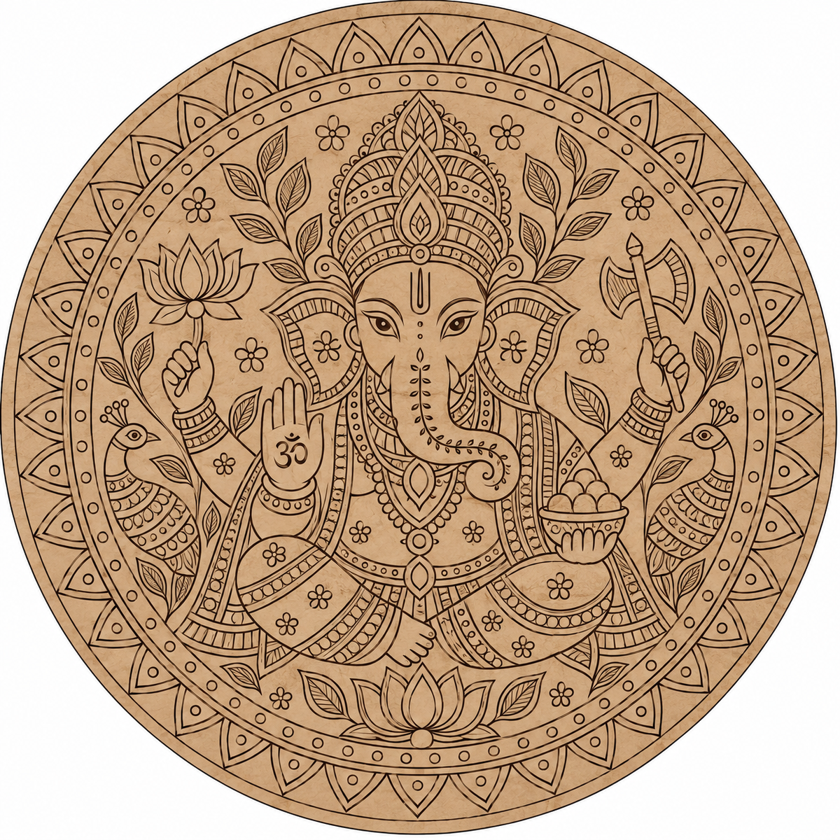Kalamkari Ganesha Engraved MDF Wall Art - DIY - Pre-Marked MDF