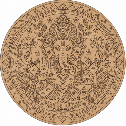 Kalamkari Ganesha Engraved MDF Wall Art - DIY - Pre-Marked MDF