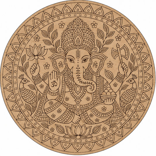 Kalamkari Ganesha Engraved MDF Wall Art - DIY - Pre-Marked MDF