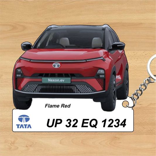 Nexon EV - Personalized Tata Electric Car Keychain - Wood, Acrylic, Metal Printed