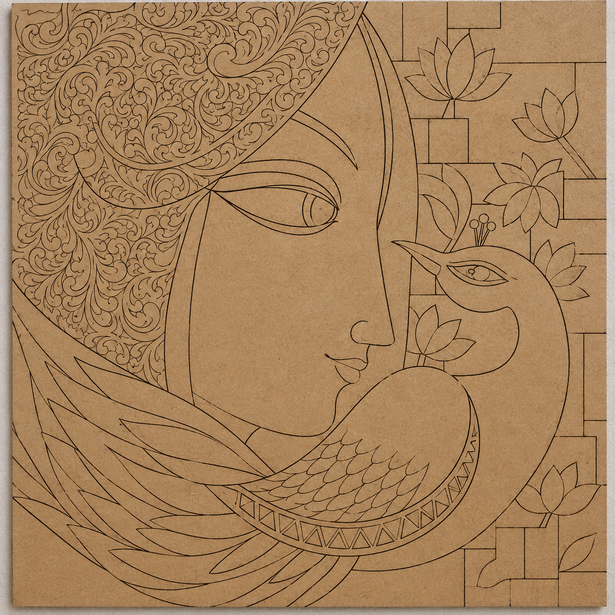 Woman with Peacock Pre-Marked MDF Art - DIY Painting Kit