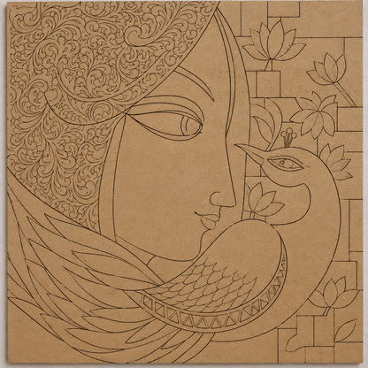 Woman with Peacock Pre-Marked MDF Art - DIY Painting Kit