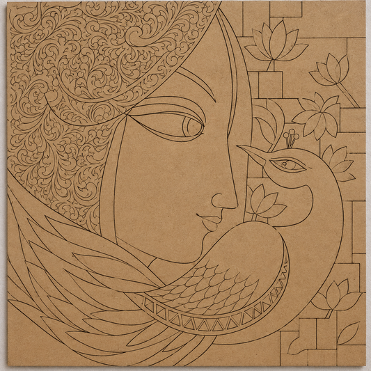 Woman with Peacock Pre-Marked MDF Art - DIY Painting Kit