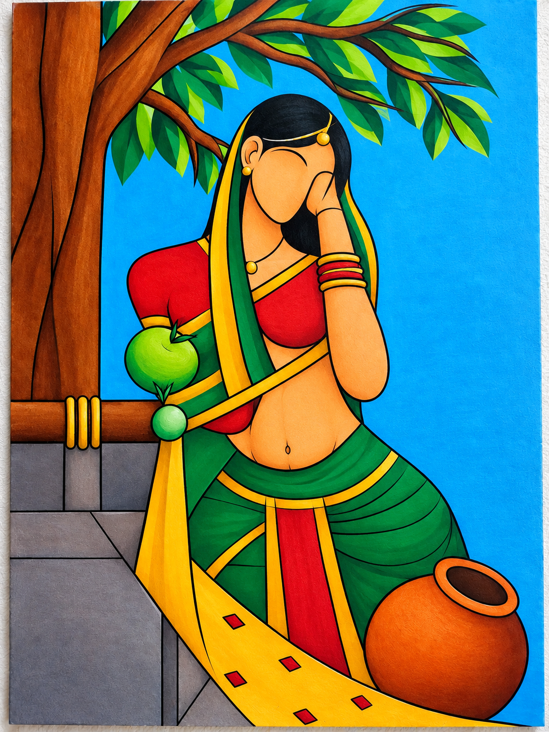 Village Woman Under Tree Pre-Marked MDF Art - DIY Painting Kit