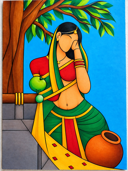 Village Woman Under Tree Pre-Marked MDF Art - DIY Painting Kit