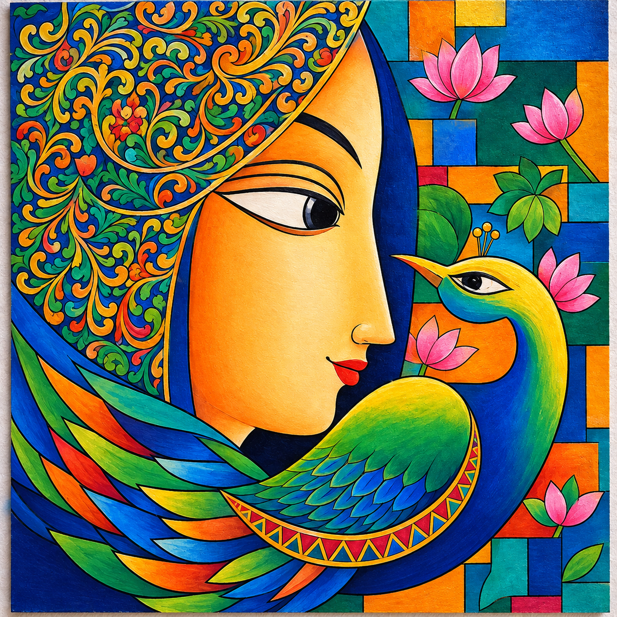 Woman with Peacock Pre-Marked MDF Art - DIY Painting Kit