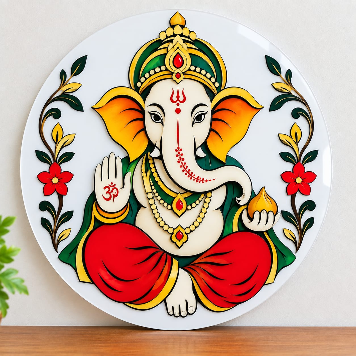 Lord Ganesha UV printed wall art on a round 2mm acrylic sheet
