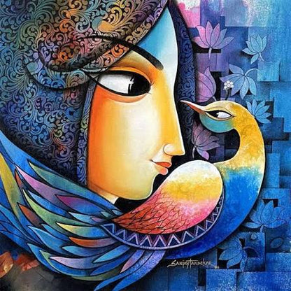 Woman with Peacock Pre-Marked MDF Art - DIY Painting Kit