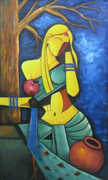 Village Woman Under Tree Pre-Marked MDF Art - DIY Painting Kit