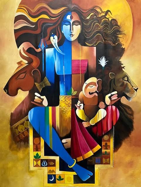 Shiva Parvati Family Abstract Acrylic Wall Art