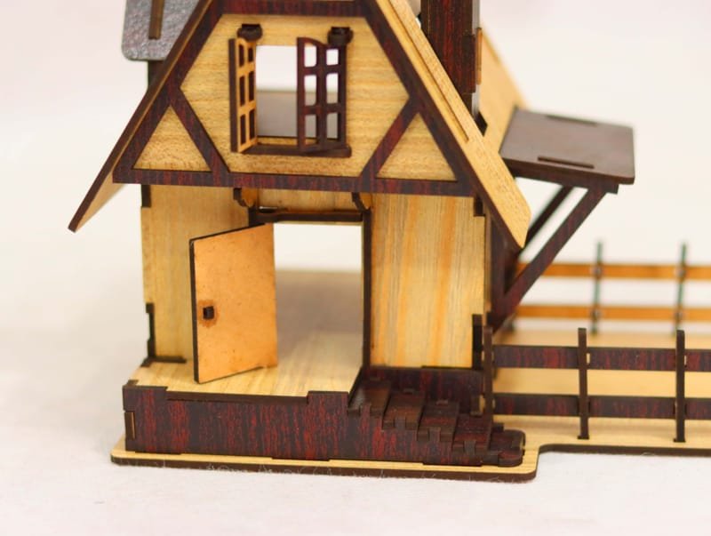 DIY Wooden Miniature Farmhouse Model with Fenced Yard