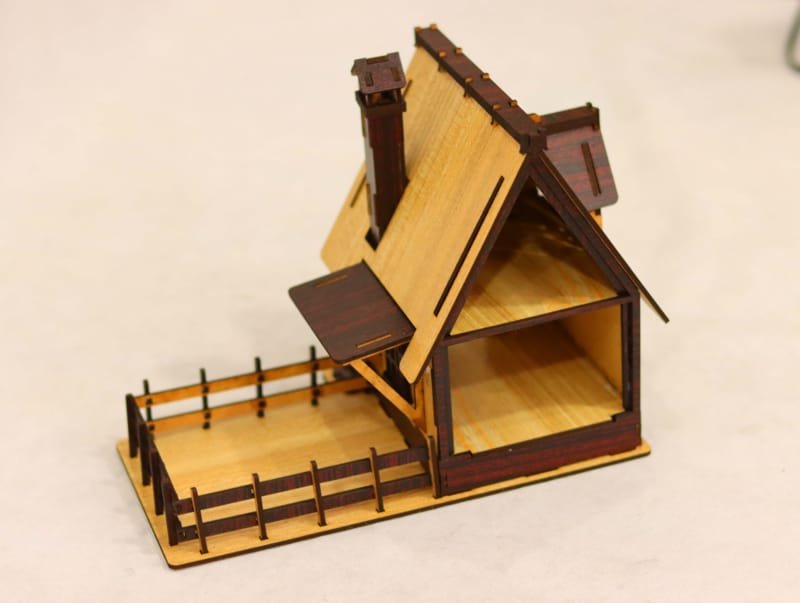 DIY Wooden Miniature Farmhouse Model with Fenced Yard