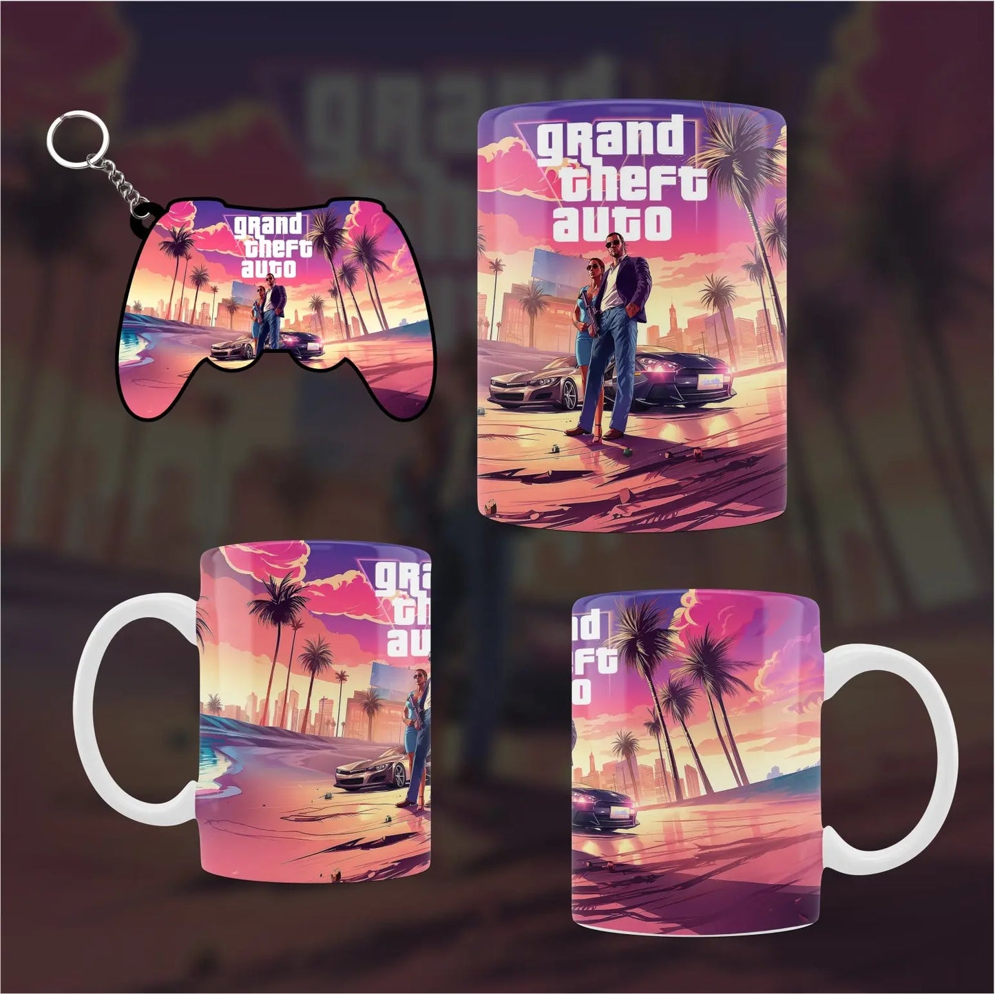 GTA 6 Adventure Set: Printed Mug & Keychain