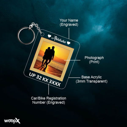 Customized Engraved Transparent Acrylic Keychain - Personalized Keepsake with Photo & Bike Number