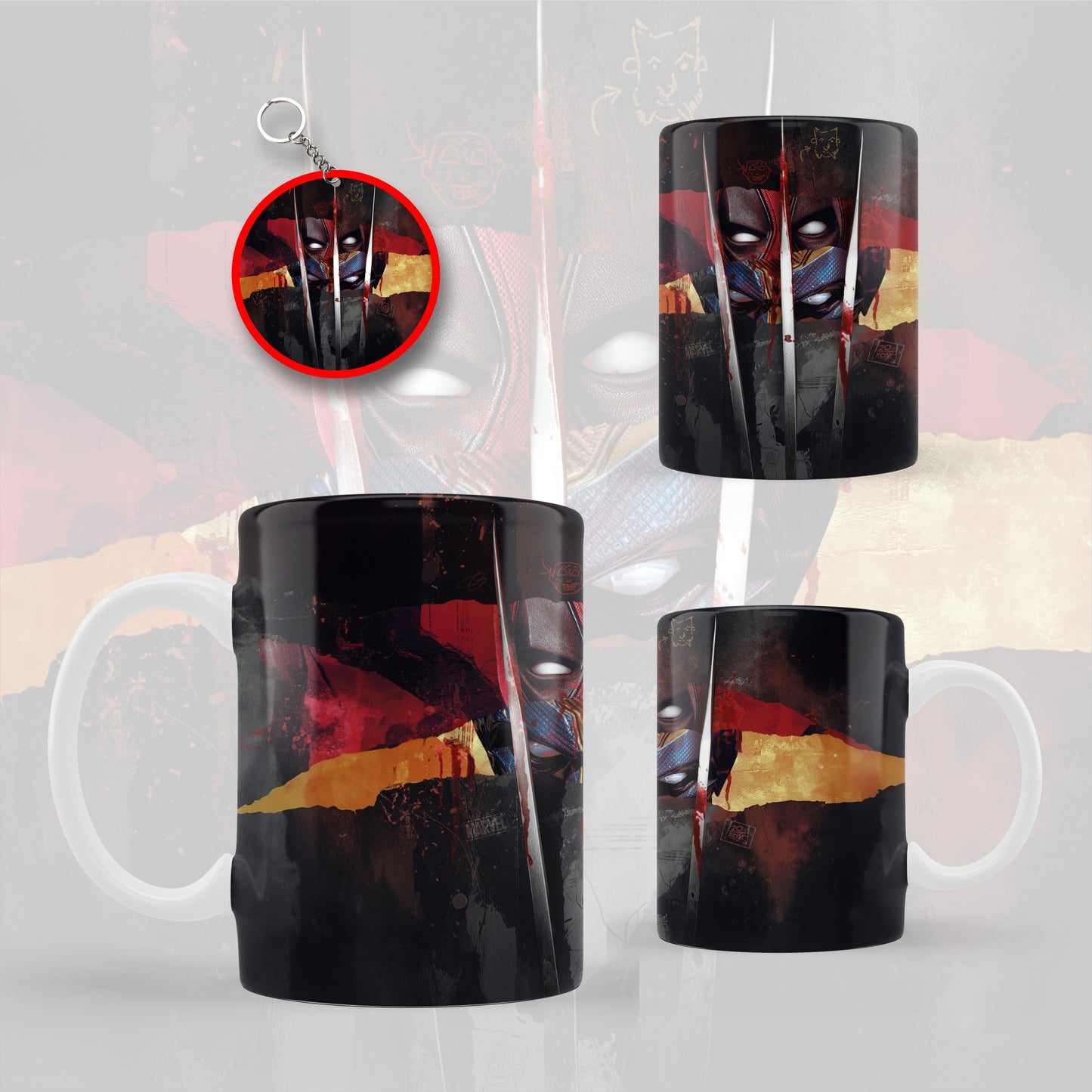 Mercs Unleashed: Deadpool vs Wolverine 2024 Limited Edition Printed Ceramic Mug + Keychain