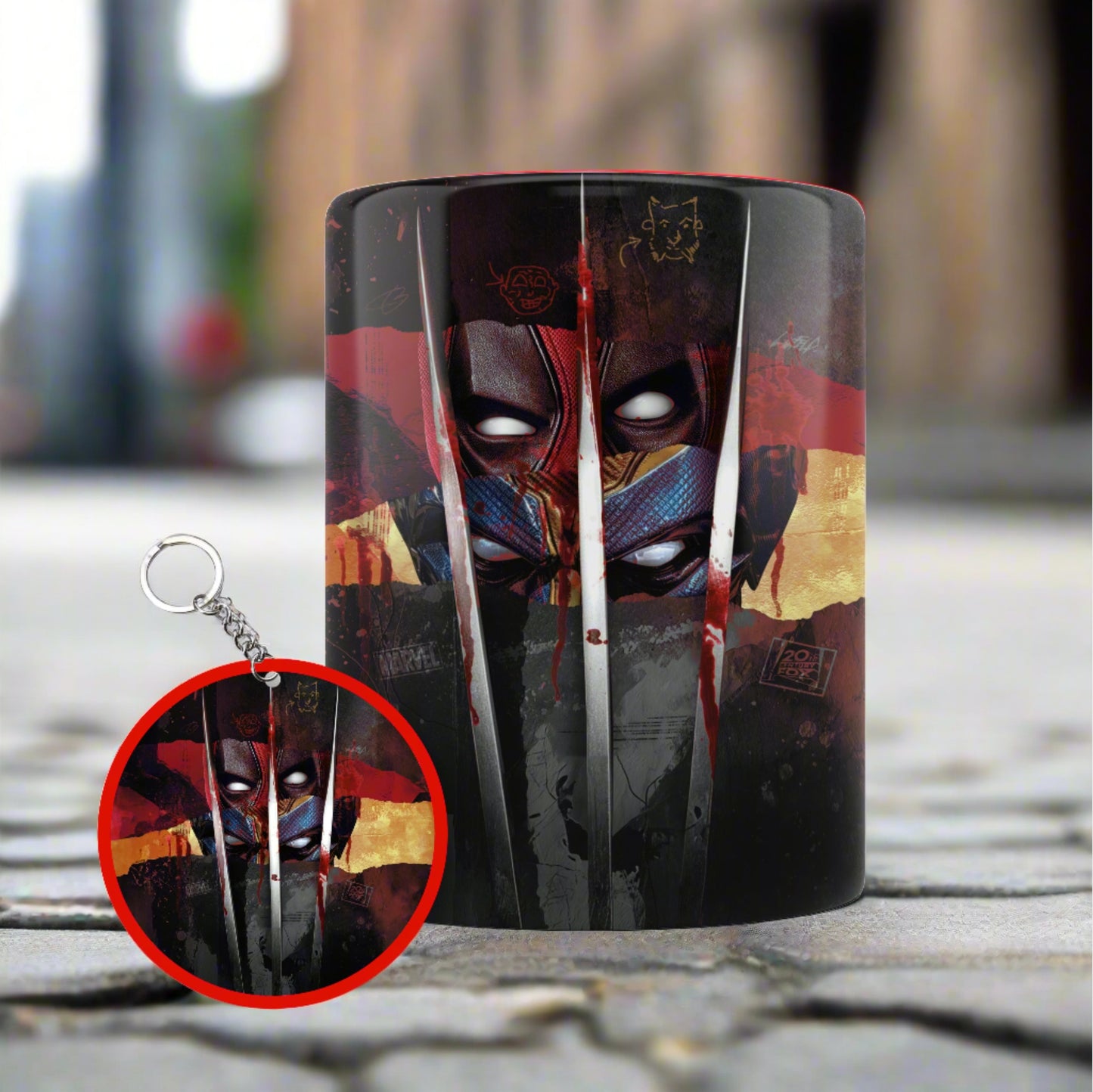 Mercs Unleashed: Deadpool vs Wolverine 2024 Limited Edition Printed Ceramic Mug + Keychain